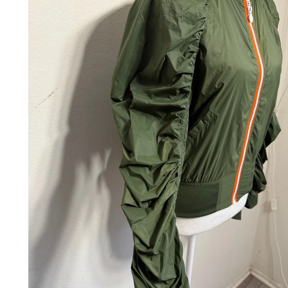 Hunter for Target Olive Green Ruched Sleeve Bomber Jacket Orange Zip Small